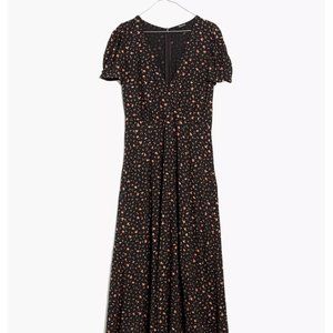 Madewell  Puff-Sleeve Faux-Wrap Midi Dress in Stem Scatter